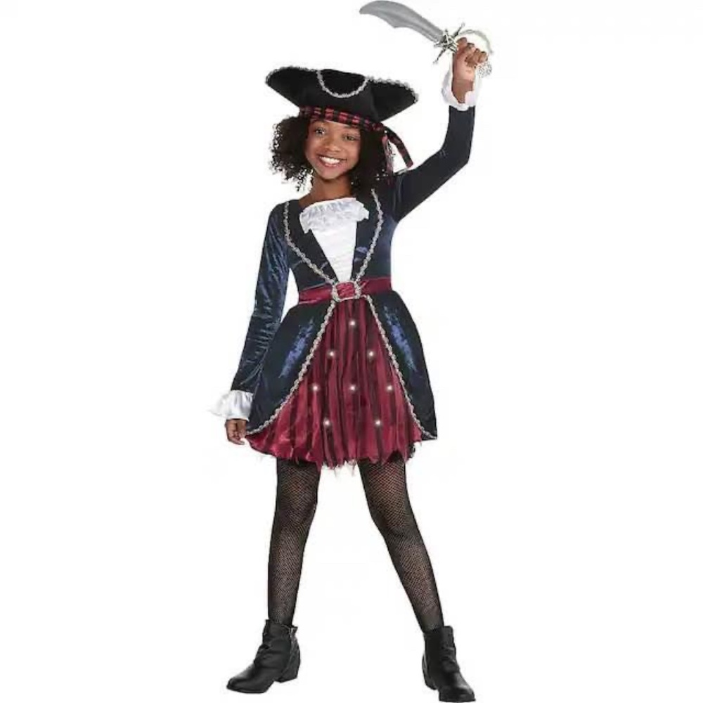 BRAND NEW girl pirate dress lights up halloween costume size S 4-6